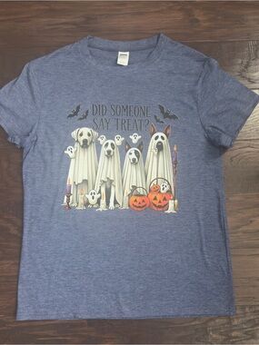 NWOT Halloween Dogs Graphic Tee Blue Unisex X-Large Did Someone Say Treat?